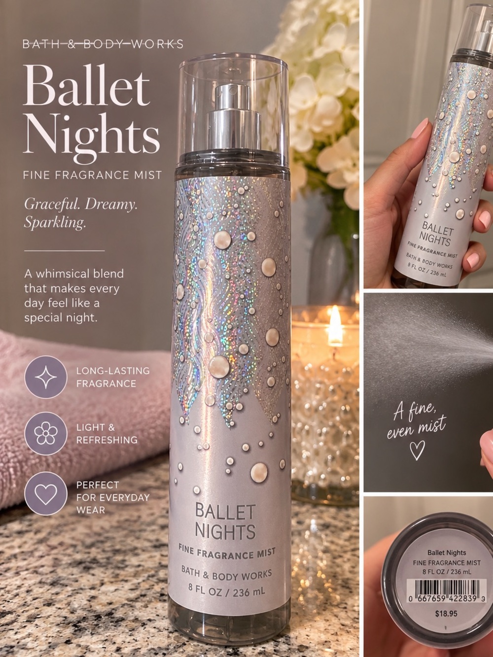 Bath & Body Works Ballet Nights Fine Fragrance Mist — amber scented NEW